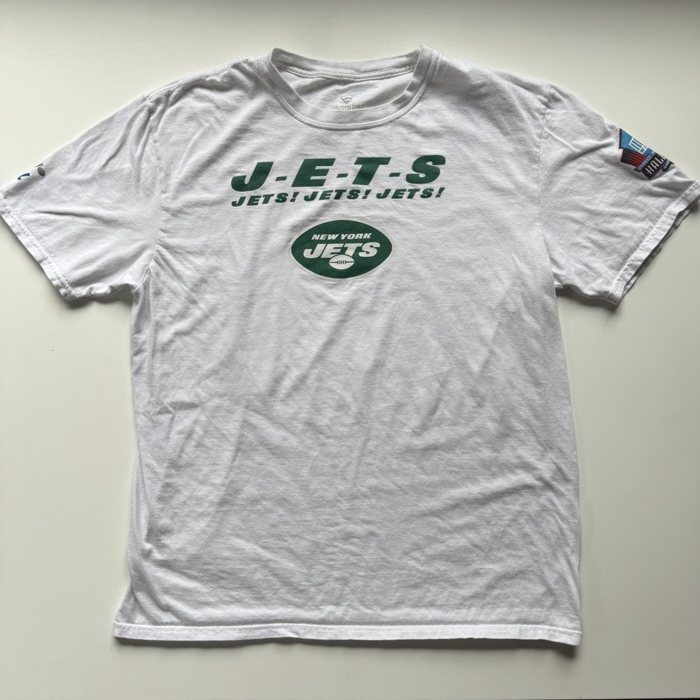 Fanatics New York Jets Tee Shirt Large White NFL Football Hall of Fame Emblem